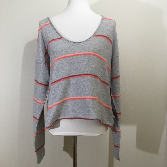 Free People Grey Stripe Sweater Medium - Picture 3 of 7